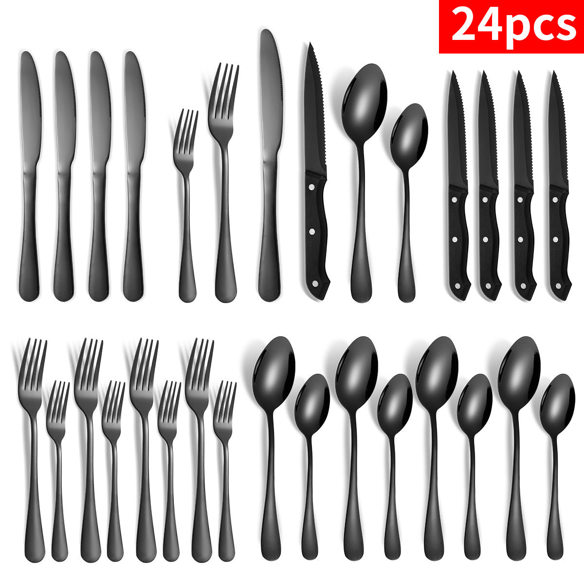 24-piece Set Stainless Steel Knife Fork And Spoon Serving Hotel Steak Tableware