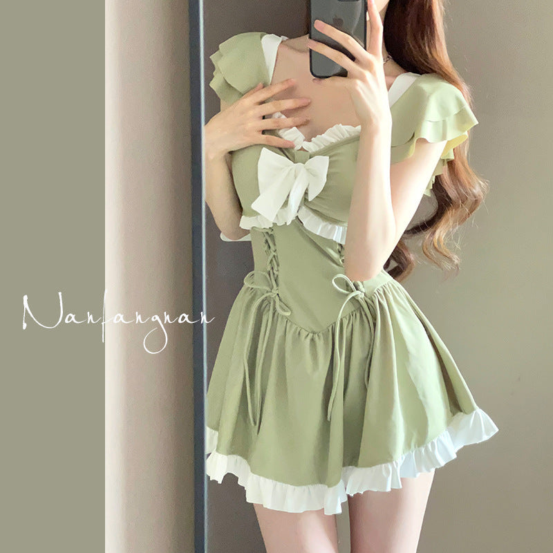 One-piece Summer New Conservative Belly-covering Sweet Avocado Skirt Boxer Swimsuit