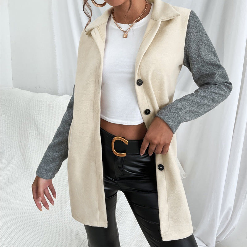 EasyChic: Casual single-breasted color block trench coat for a stylish look.