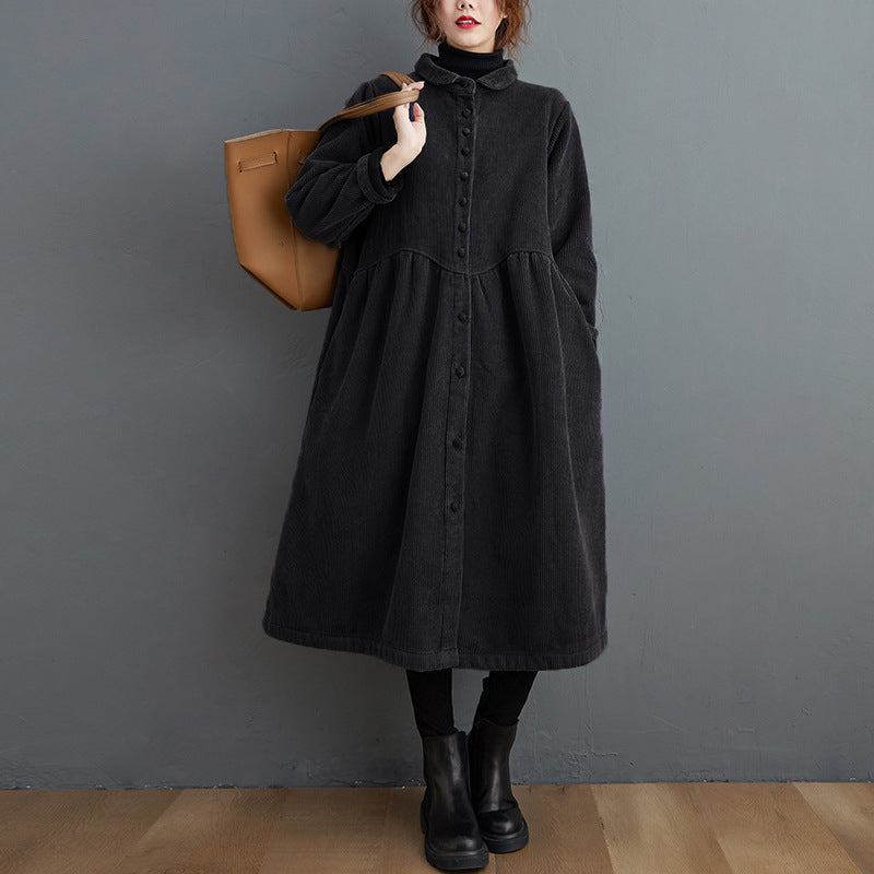 Retro Comfort: Women's corduroy casual coat with fleece-lined, long sleeves for autumn and winter.