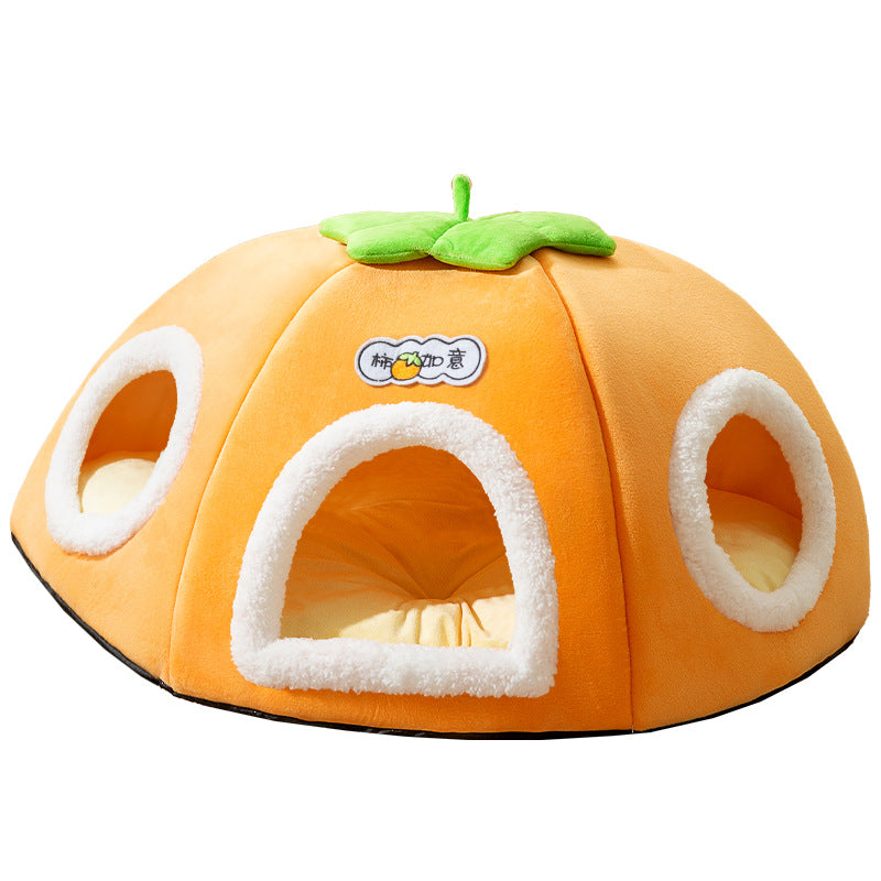 Winter Warm Thickened Persimmon Large Space Capacity Semi-enclosed Cat Nest