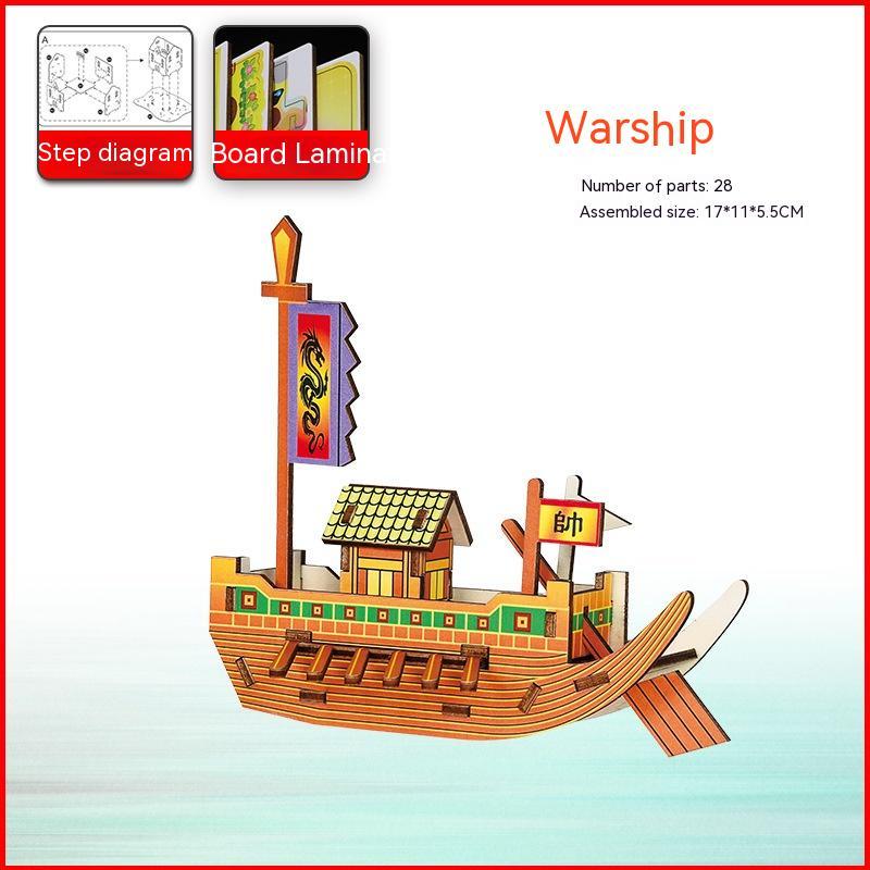 Wooden Pirate Ship Assembled Model Decorative Toys