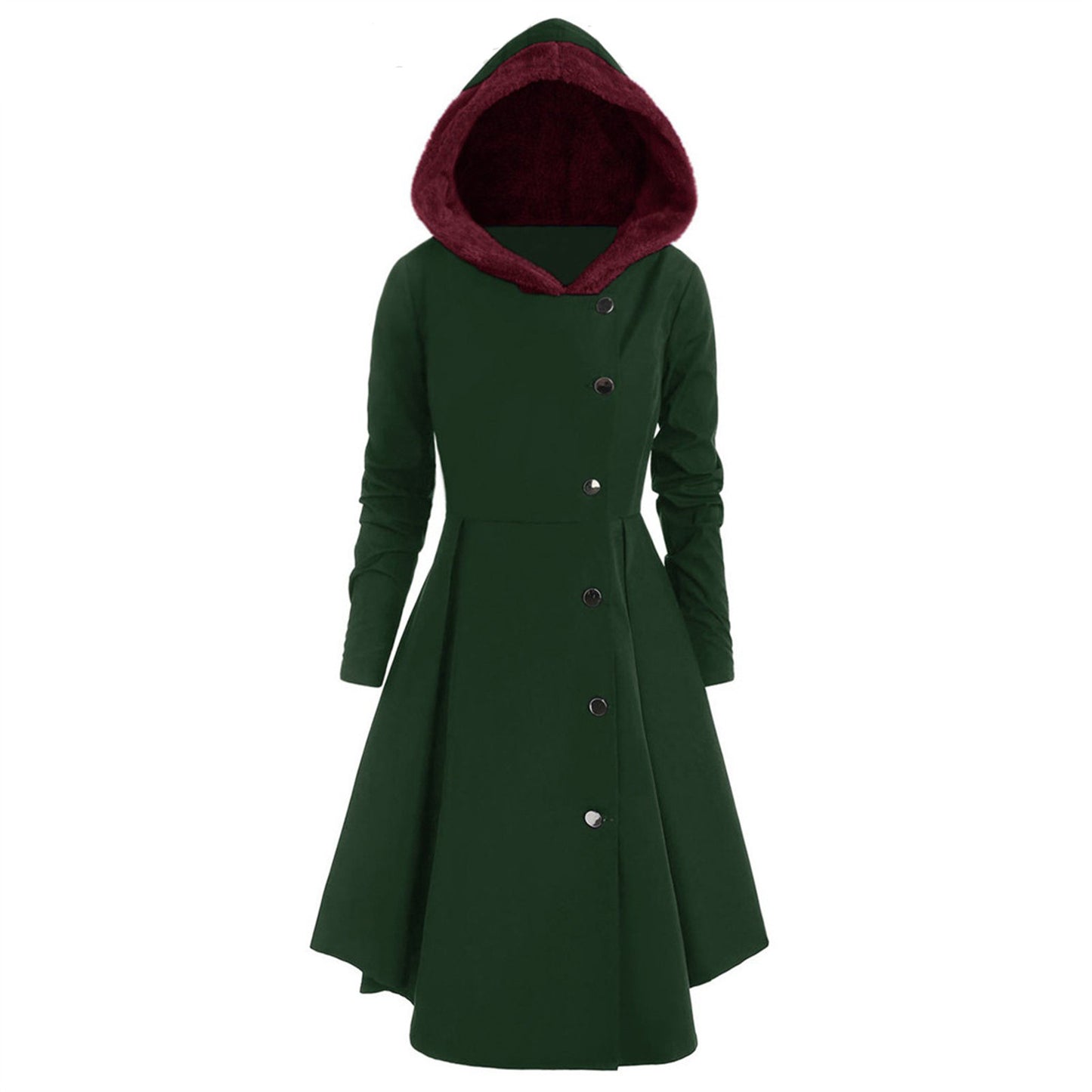 FestiveFlare: Bombshell Christmas trench coat for women, a long hooded coat for a stylish and merry look.