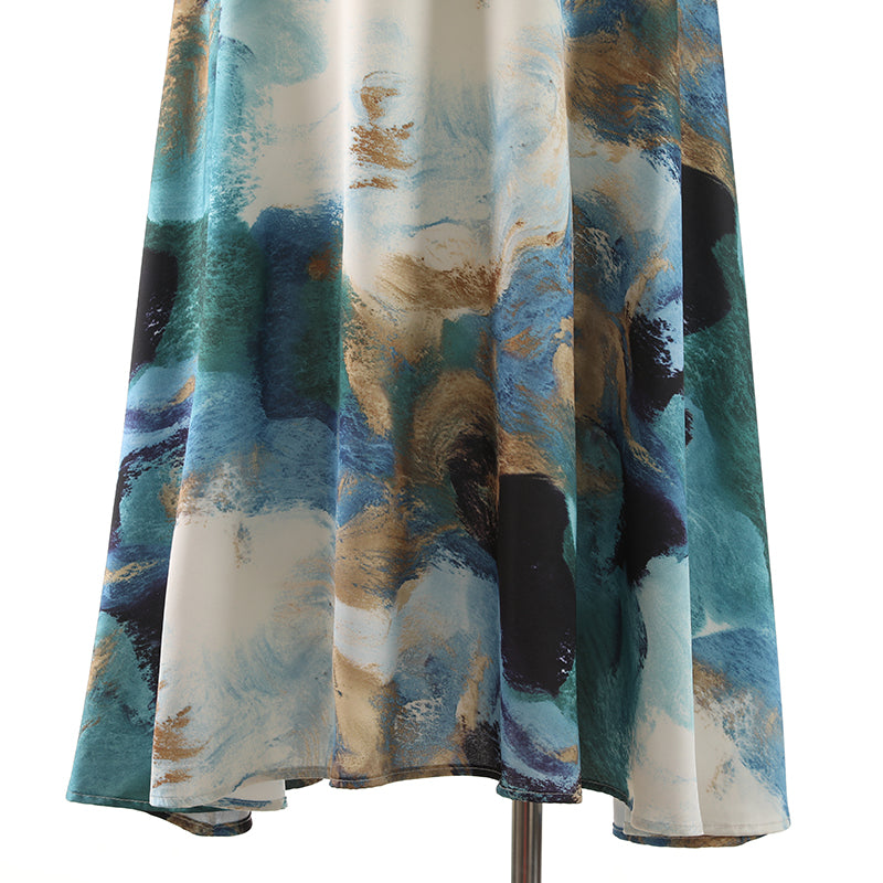 Long Dress For Tall Girls To Ankle Chinese Style Ink Printing Skirt Draping Smooth Temperament Umbrella Skirt