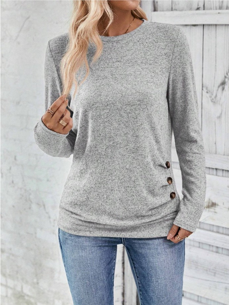 Modern Lady: Solid color long sleeve hollowed leisure shirt.