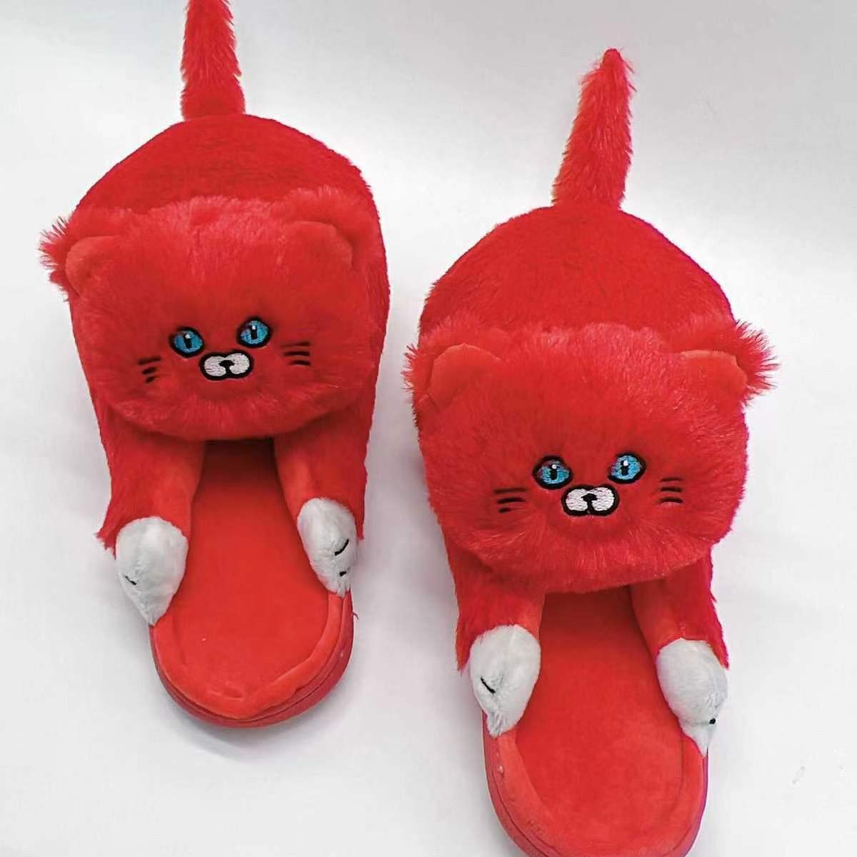 Cute Cat Hug Plush Cotton Slippers