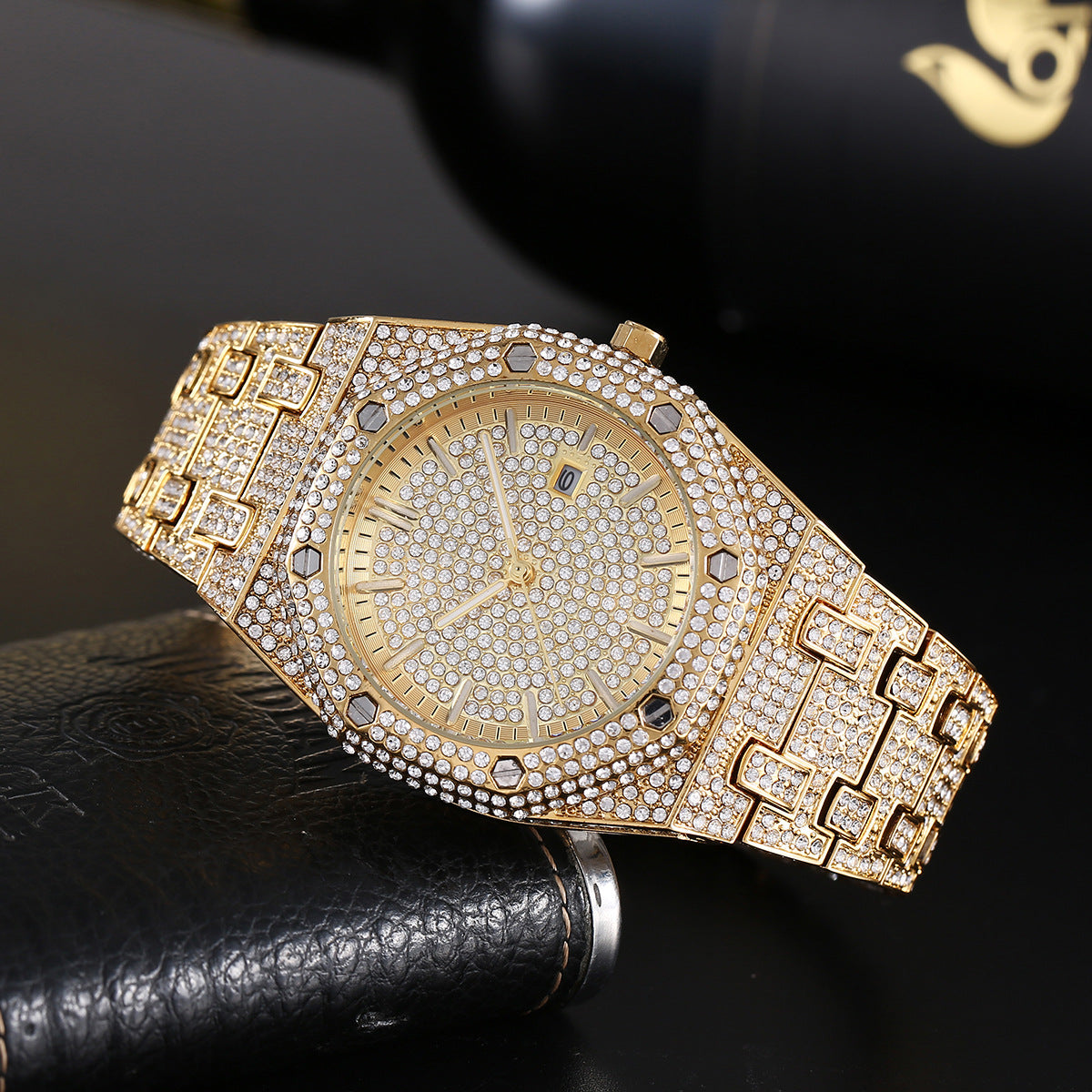 Fashion Rap Ice Hip Hop Volldiamant großes Zifferblatt Quarz Herrenuhr