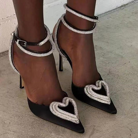 Women's Fashionable All-match Heart-shaped Rhinestone High Heels