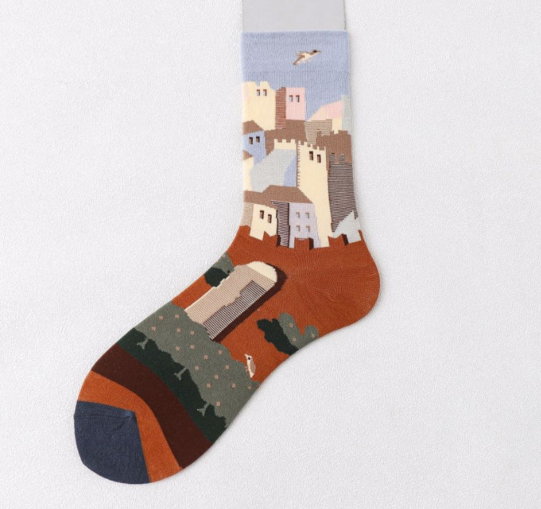 Trendy Mid-calf Artistic Illustration Socks