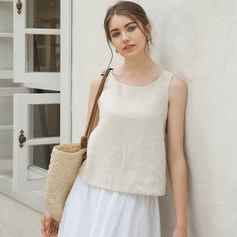 Linen Vest Versatile Back Cross Slimming Top