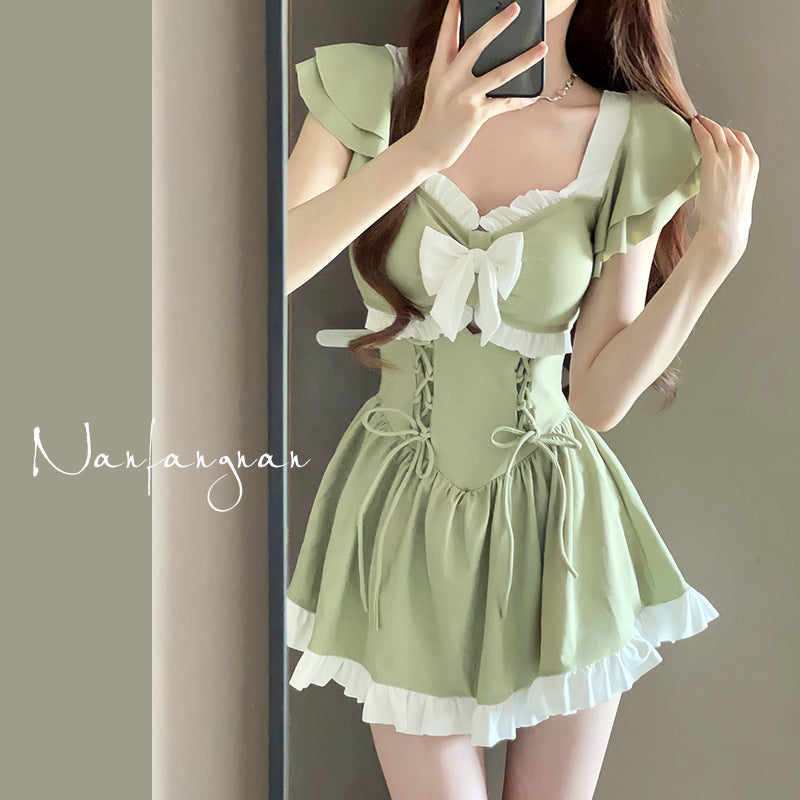 One-piece Summer New Conservative Belly-covering Sweet Avocado Skirt Boxer Swimsuit