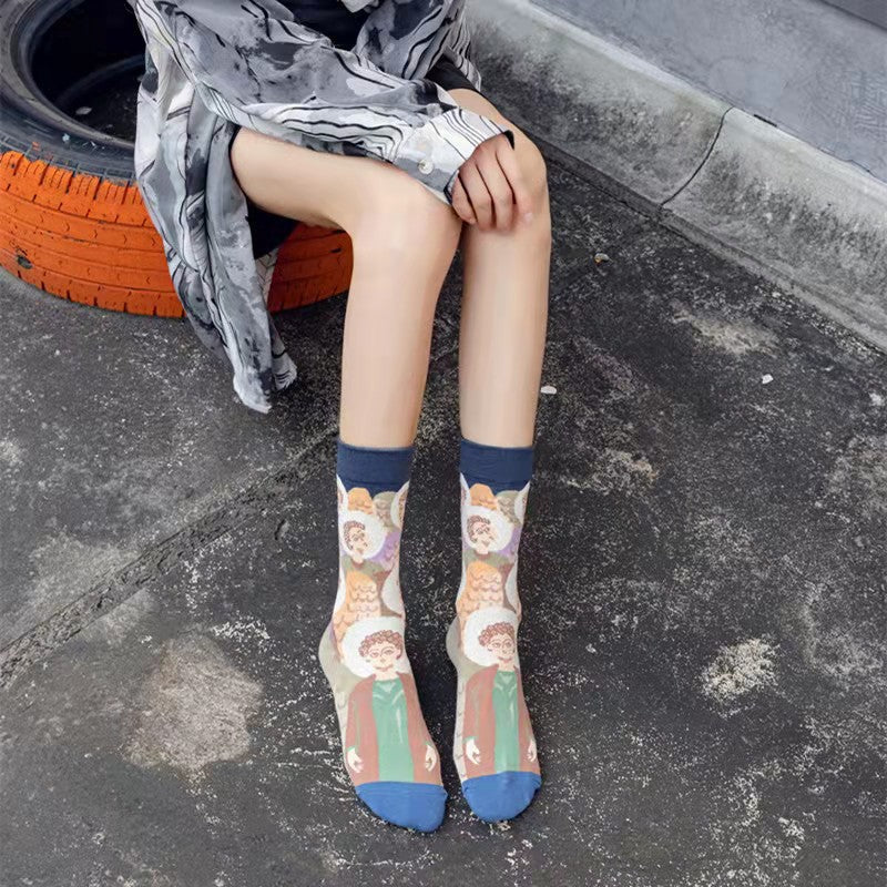 Trendy Mid-calf Artistic Illustration Socks