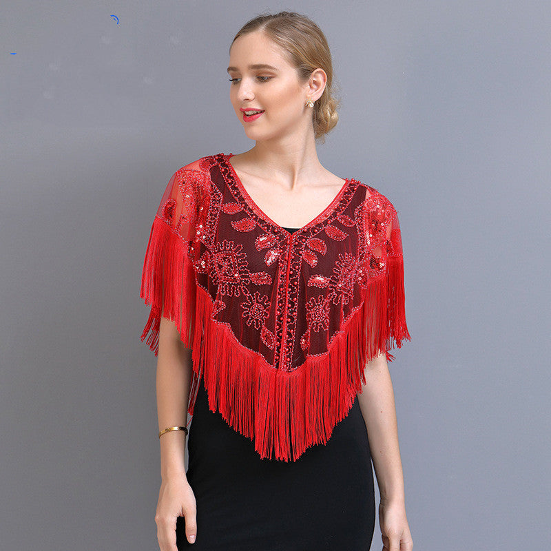 Tassel Shawl Vintage Sequined Cloak