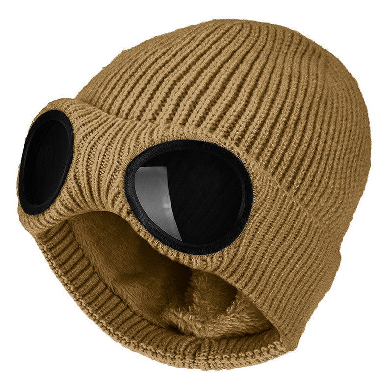 Warm Knitted Woolen Hats With Windproof Glasses Autumn And Winter For Men And Women Ear Protection Cap