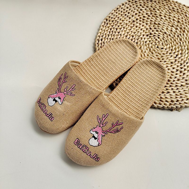 Japanese Embroidered Linen Slippers In Summer