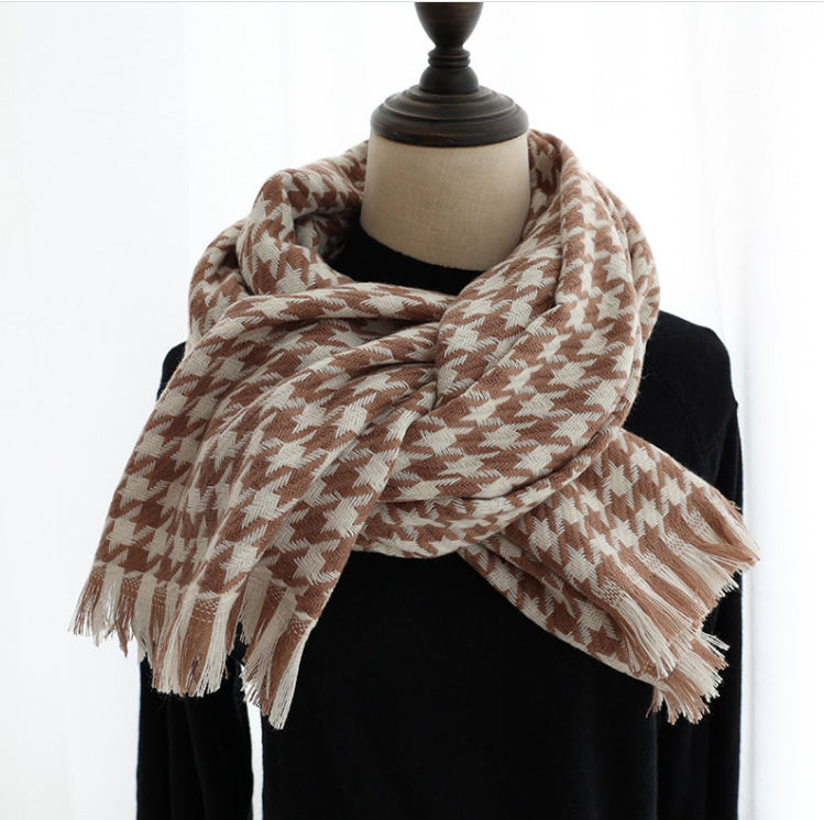 Houndstooth Cashmere Shawl Padded Warm Scarf