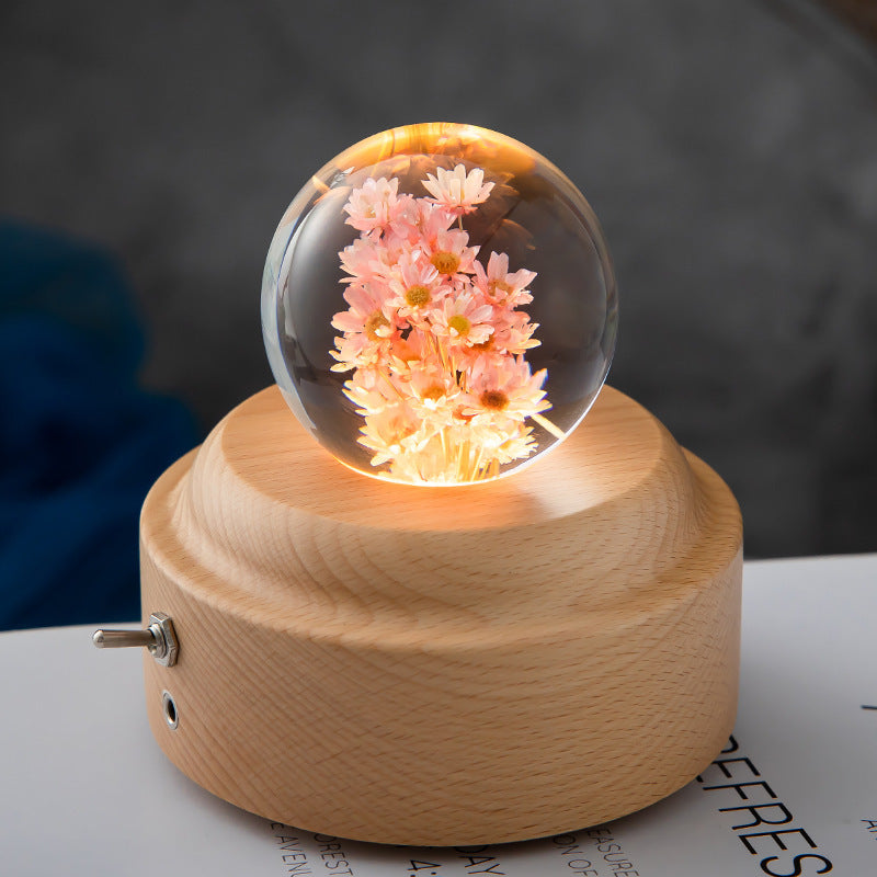 LED Night Light Flower Crystal Ball Children Night Lamp With Woodern Base Bedroom Ambient Light Creative Gift Night Light