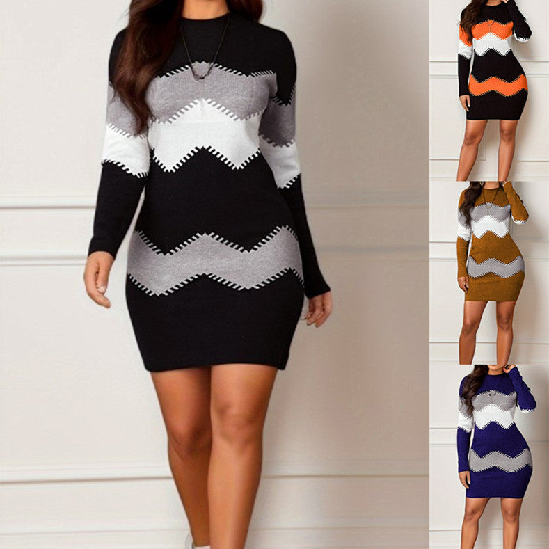 Mid-lenght  Long Sleeve Knitted Sheath Dress