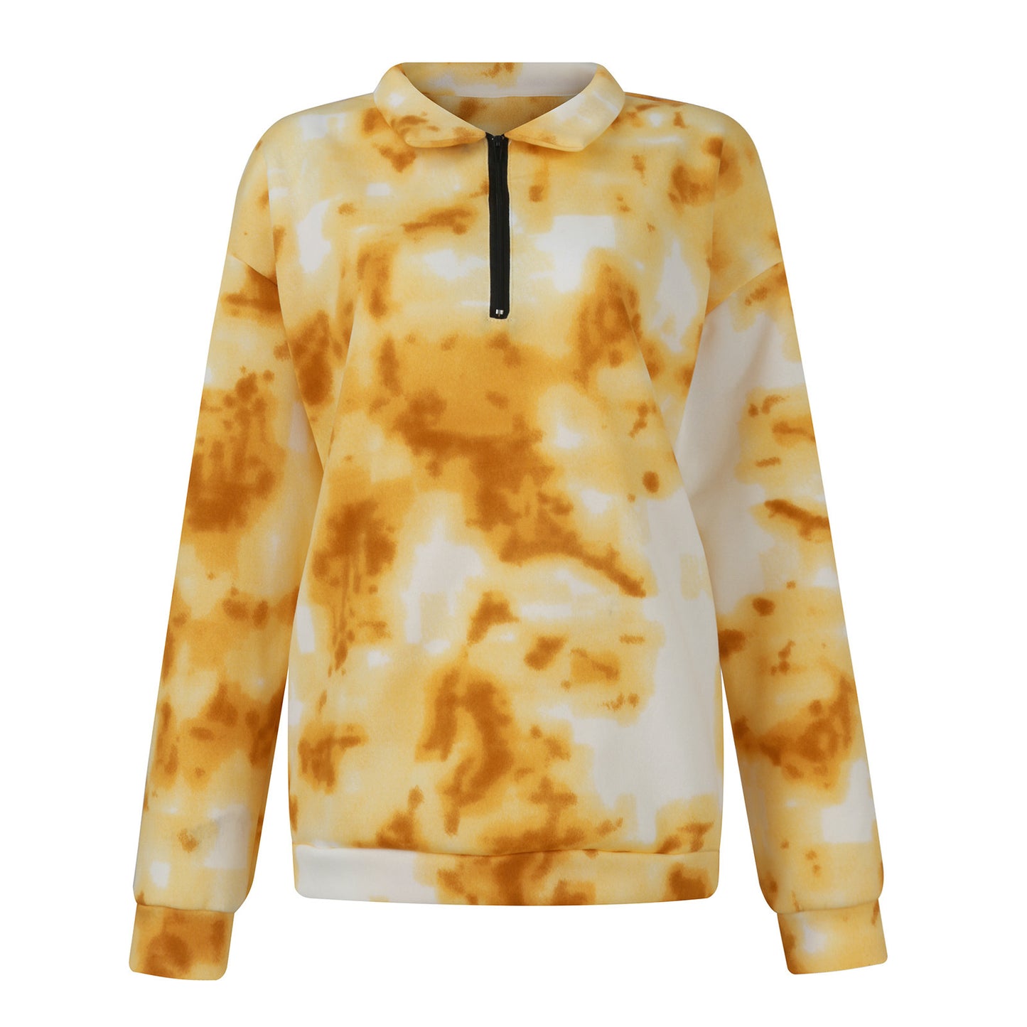 Tie-Dye Tempest: Zippered Lapels Sweatshirt - Women's Long Sleeve Loose Top