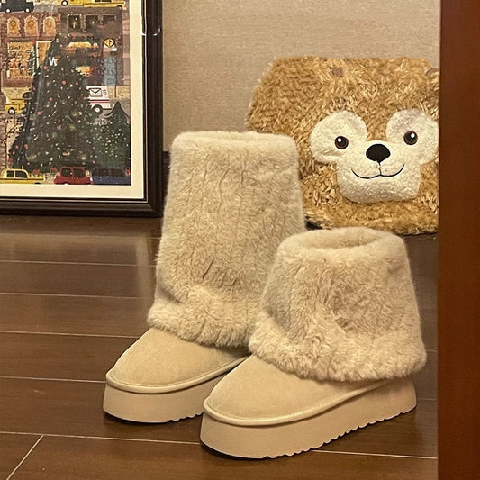 Cozy up in BlossomFeet Plush Cream Boots – irresistibly cute warmth!