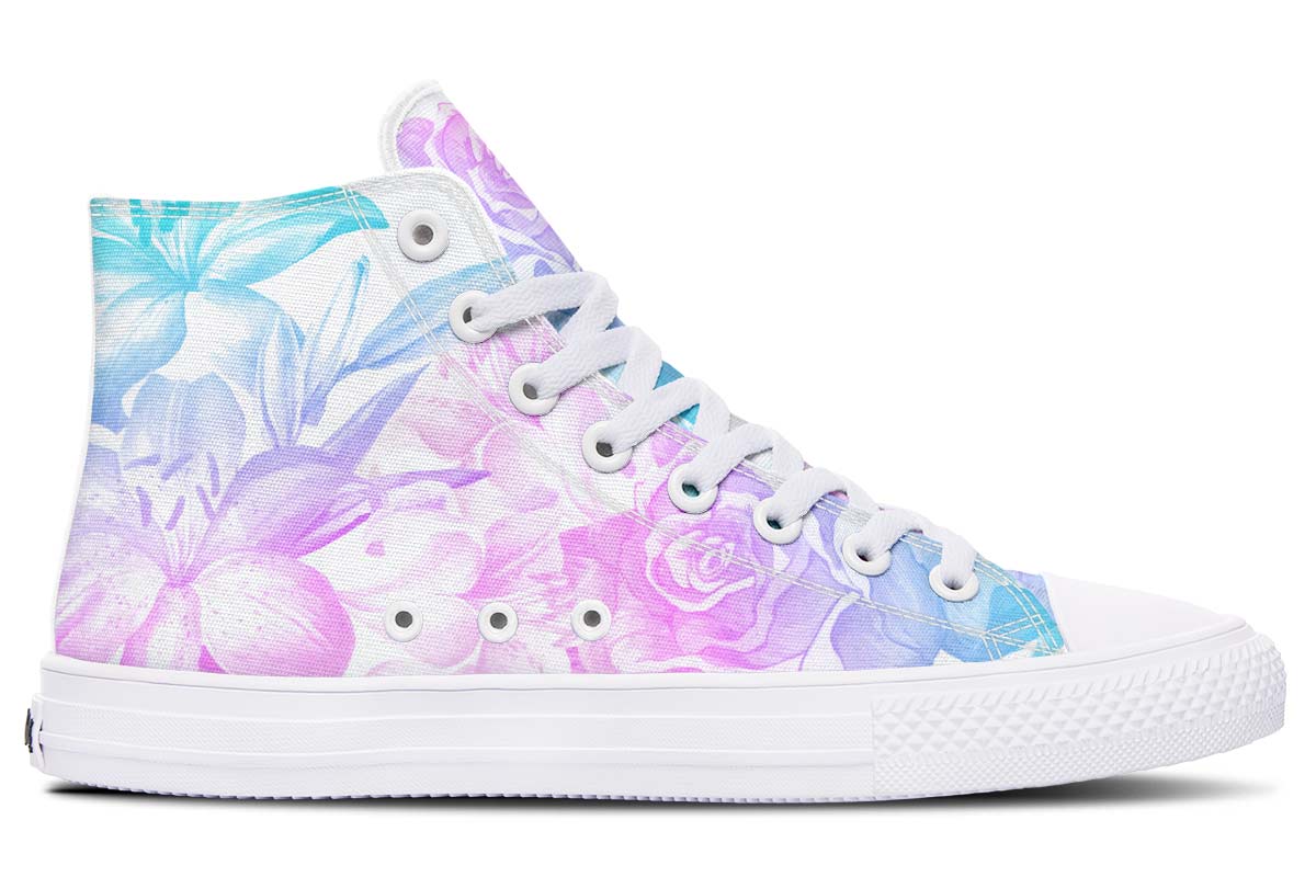 UrbanKicks Blue Flowers Printed Couple High-top Canvas Shoes