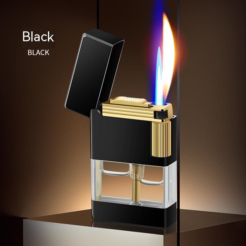 Langsheng Side Slide Straight Open Fire Double Flame Inflatable Transparent Gas Warehouse Lighter