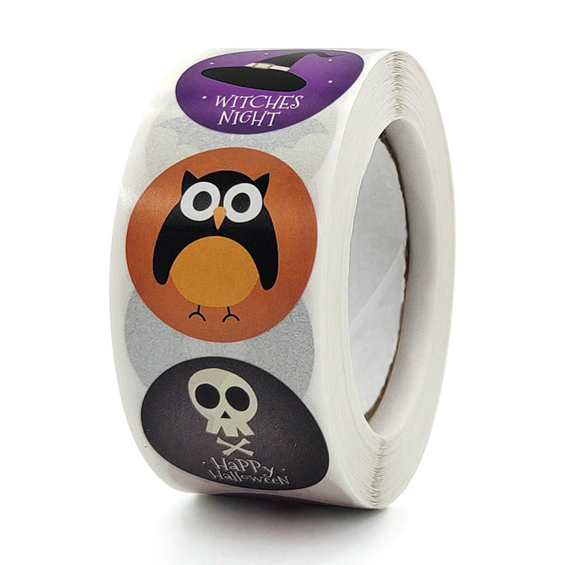 Design Pattern Owl Ghost Skull Pumpkin Bat Spider Halloween Candy Bag Sticker Label