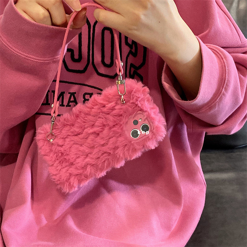 Rose Red Portable Plush Bag Suitable For Hot Girl Phone Case