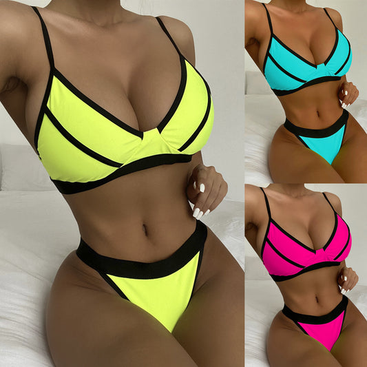 Solid Color Bikini Stitching Swimsuit