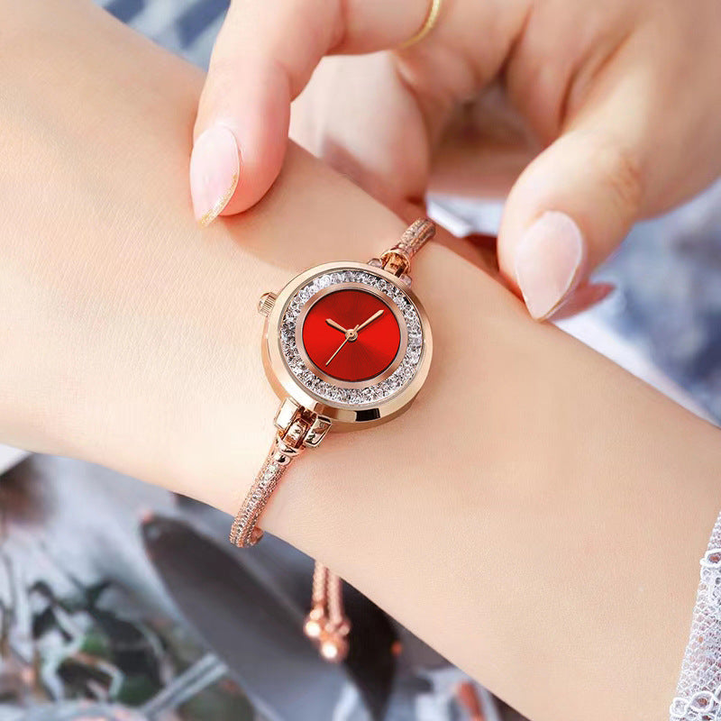 Women's Thin Strap Bracelet Watch Rhinestone Quicksand Small Dial Bracelet Watch Retractable Adjustable Watch