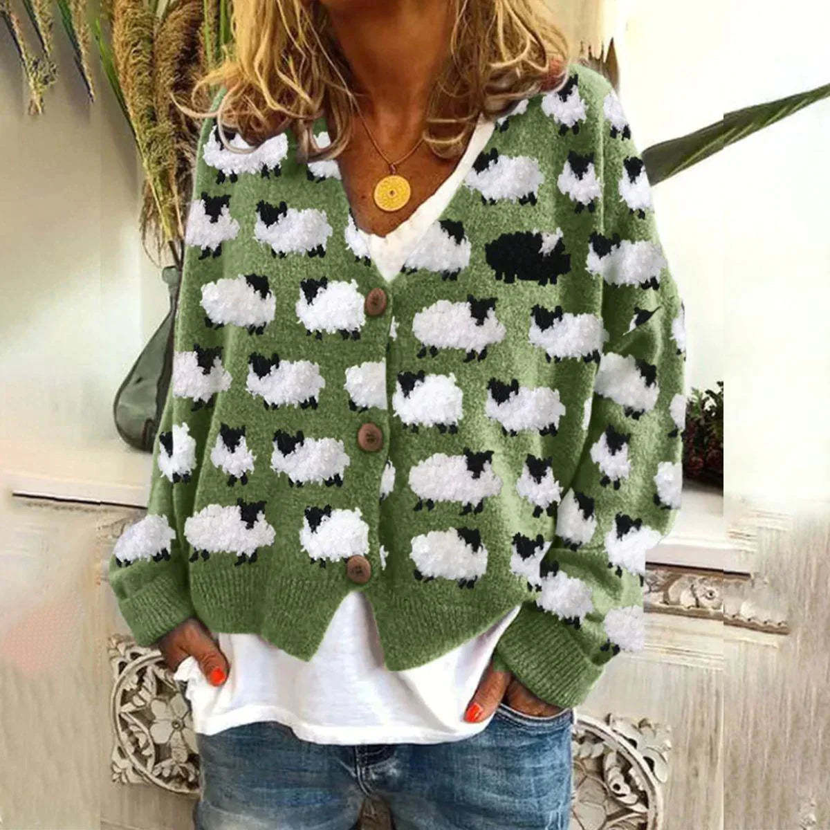 Neu Weihnachten Abstrakte Druck Casual Mantel Mantel Strickjacke