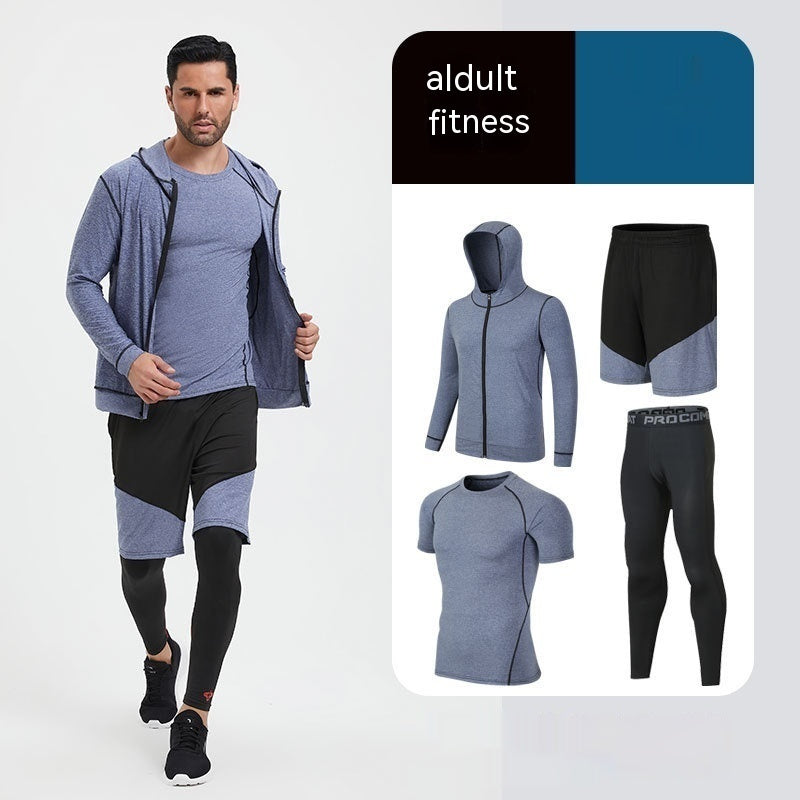 Fitness Suit Men's Morning Running Night Running Sports Quick-drying Five-piece Tights Foot Basketball Training Wear Wholesale