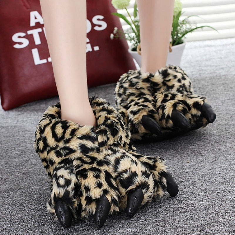 Animal Claw Cotton Slippers Men's And Women's Winter Hand Shaped Brush Fluffy Slippers Dinosaur Cotton