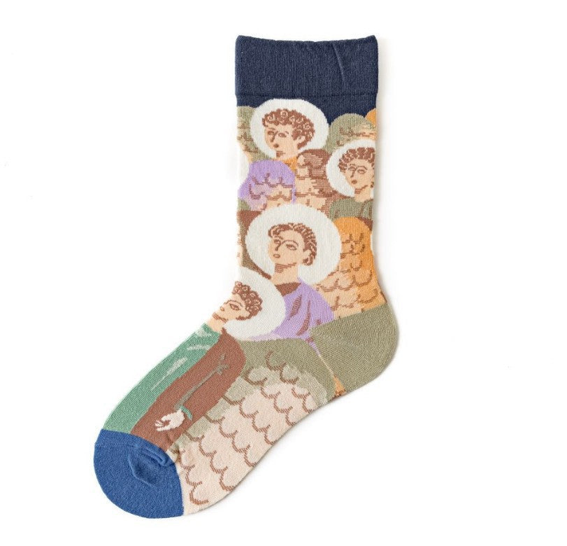 Trendy Mid-calf Artistic Illustration Socks