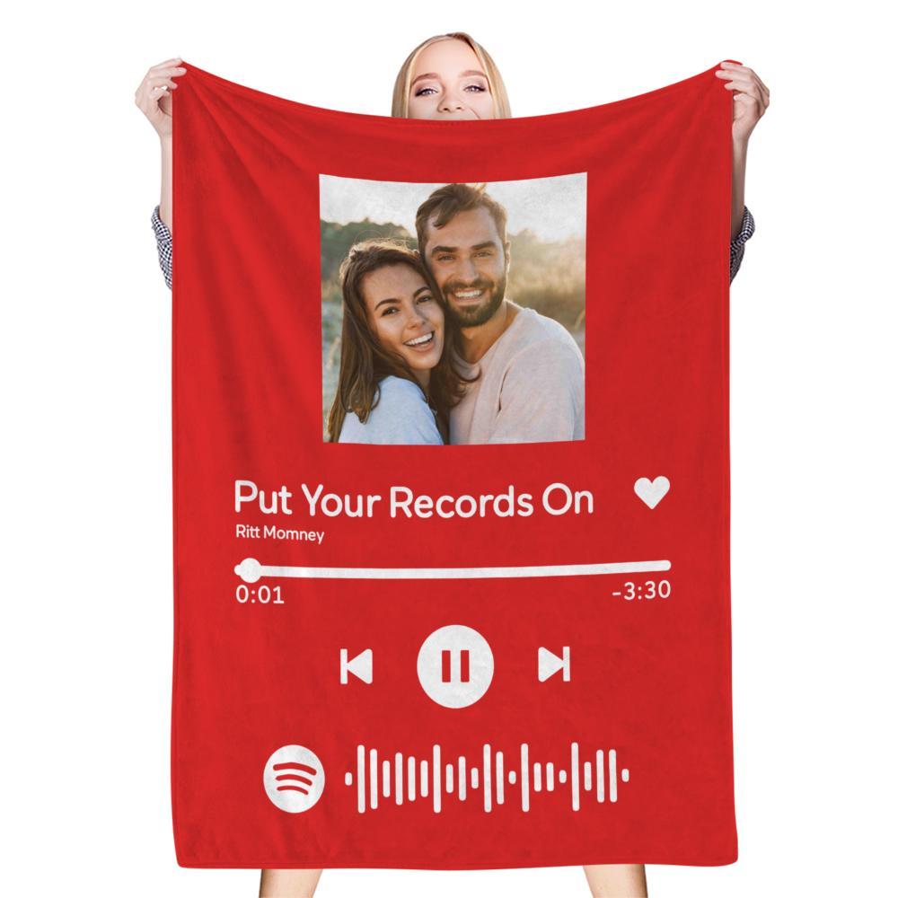 Scannable Music Code Photo Engraved Black Blanket with Package Gift for Couple