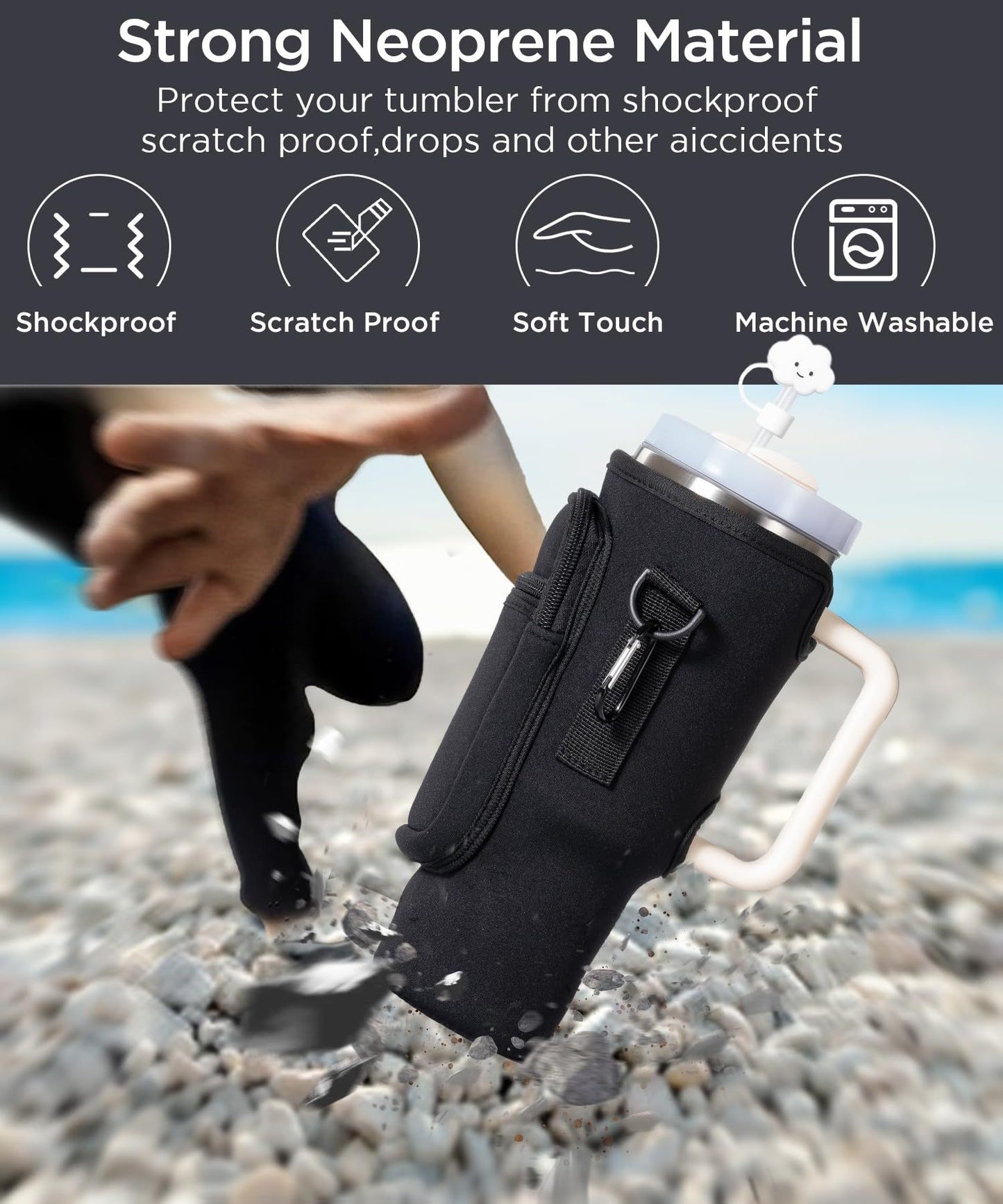 Water Bottle Carrier Bag With Phone Pocket For  Tumbler Neoprene Water Bottle Holder Pouch With Adjustable Strap Bollus With Straw Cover & Carabiner For  Cup Accessories Drinkware Mug