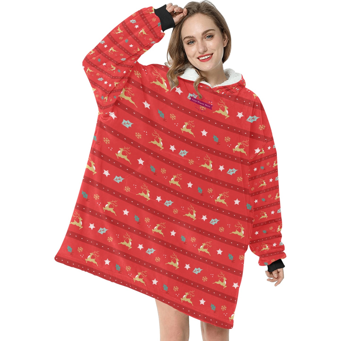 CWS Cozy Vibe Happy Winter Fox Blanket Hoodie for Women By Cozy Winter Store