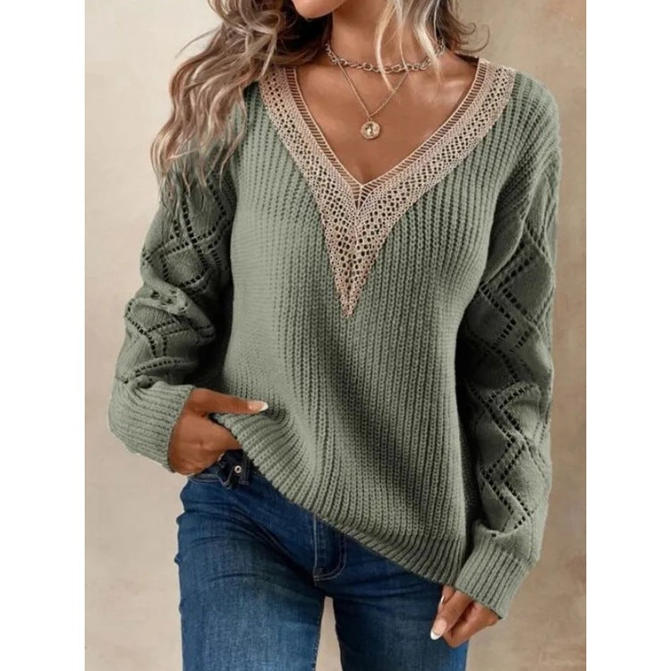 Spring And Autumn V-neck Sweater New Loose Casual