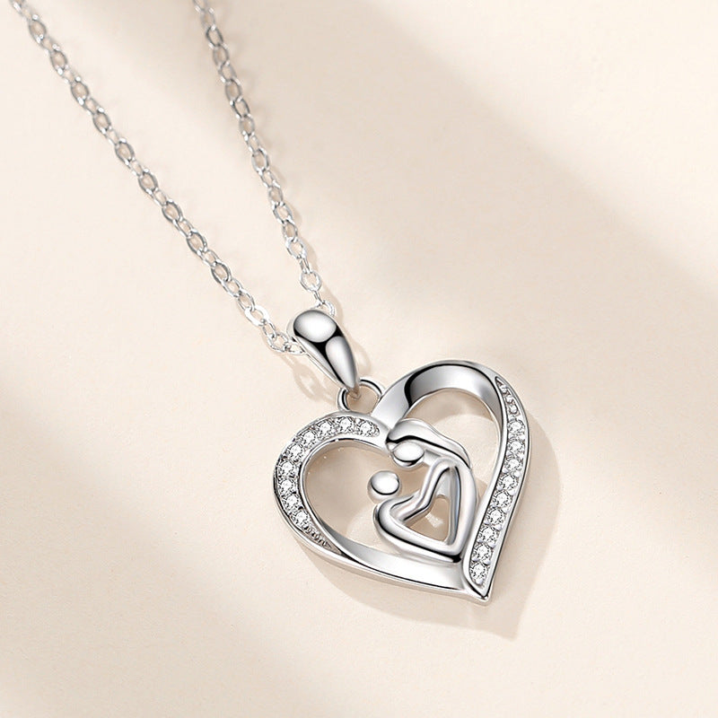 S925 Sterling Silver Heart Mother And Child Hug Pendant